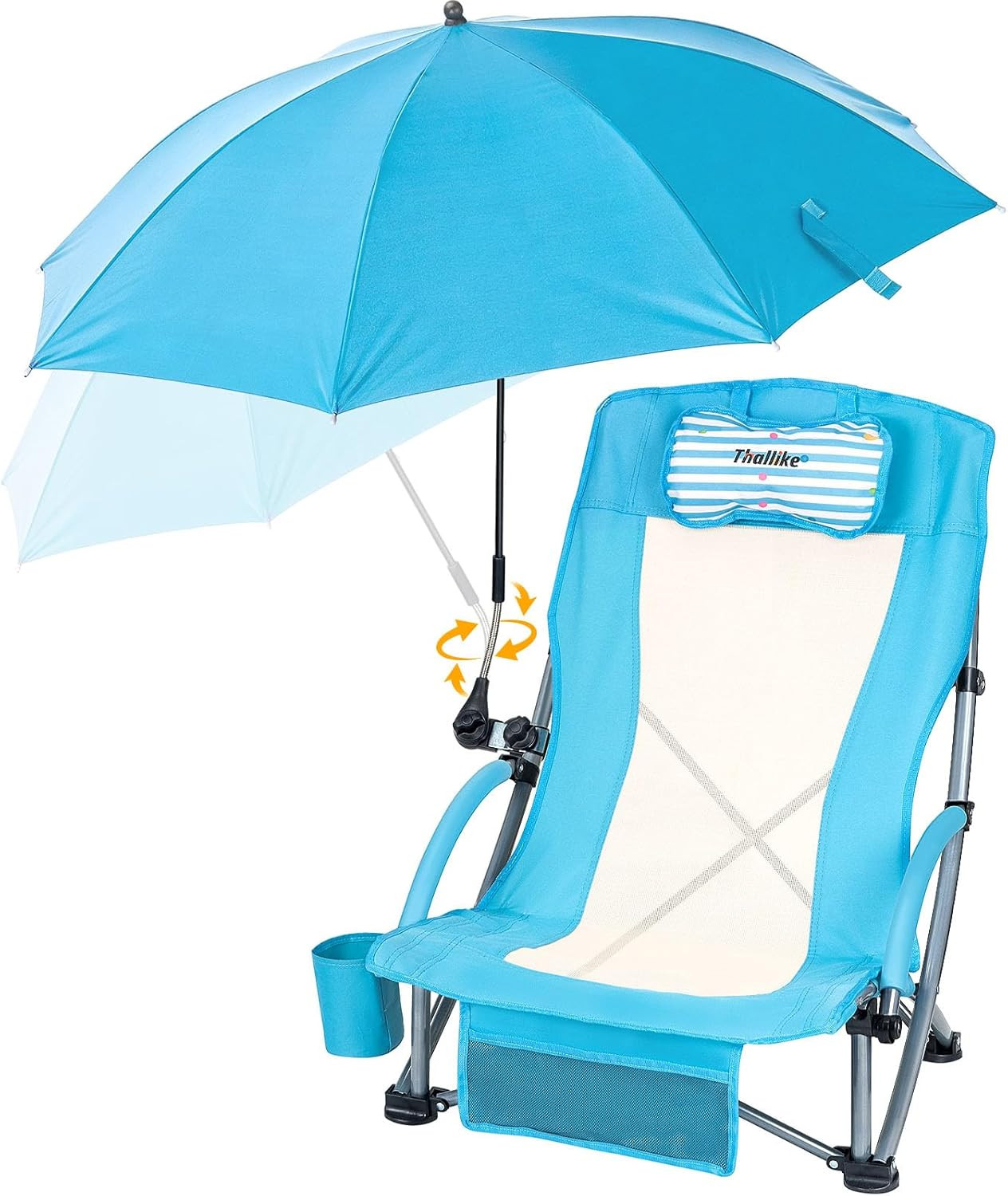 Low Beach Chair with Umbrella High Back Folding Camping Chair for Adults Breatha