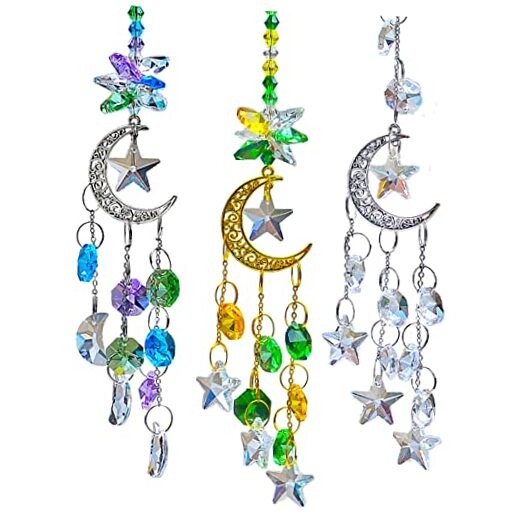 Hanging Crystal Suncatchers Window Prism 3 Pcs/3 Colors Moon and Moon Window