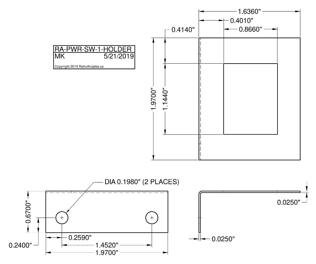 Electronic Holder for Rocker Style Power Switch KCD4, KCD4-101. RetroArcade.us