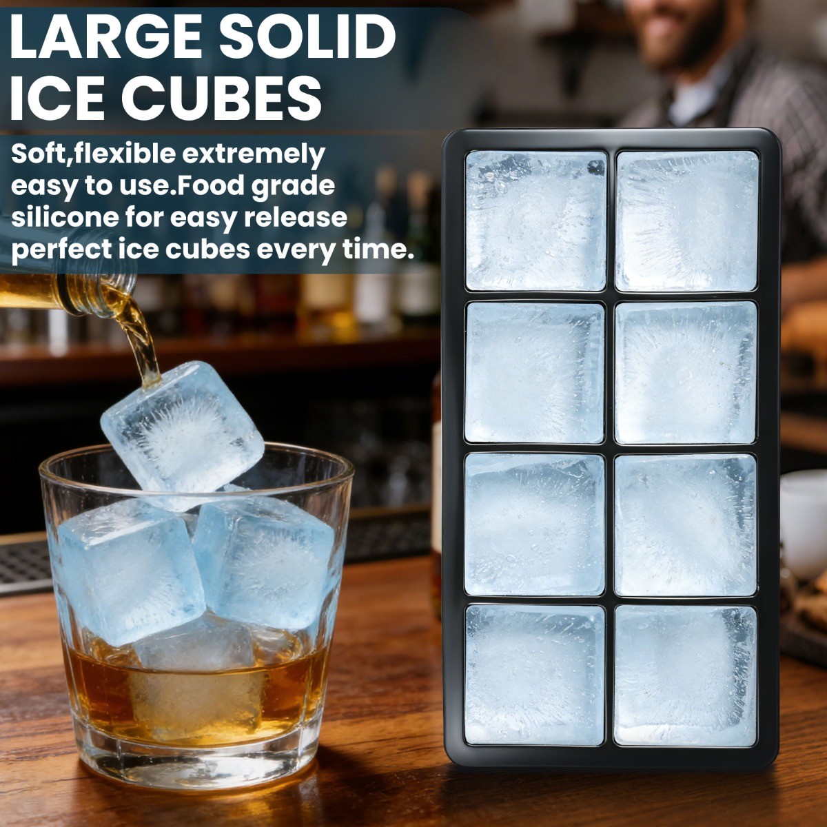 Round Square Ice Cube Ball Maker Tray Silicone Sphere Mold Bar Whiskey Cocktails