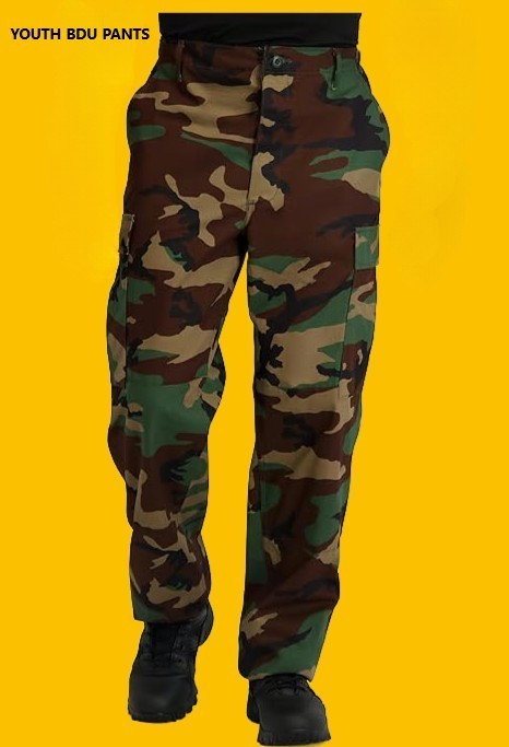NEW MCI YOUTH BOYS M-81 WOODLAND BDU CAMOFLAUGE PANTS W/ CARGO POCKET SIZE 16