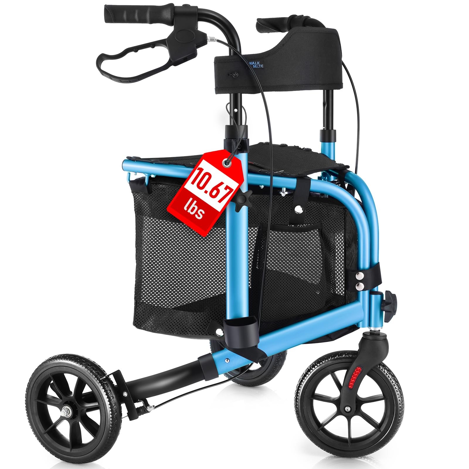 Walk Mate 3 Wheel Rollator Walker with Seat for Slim 27.2" * 26" *32.3", Blue