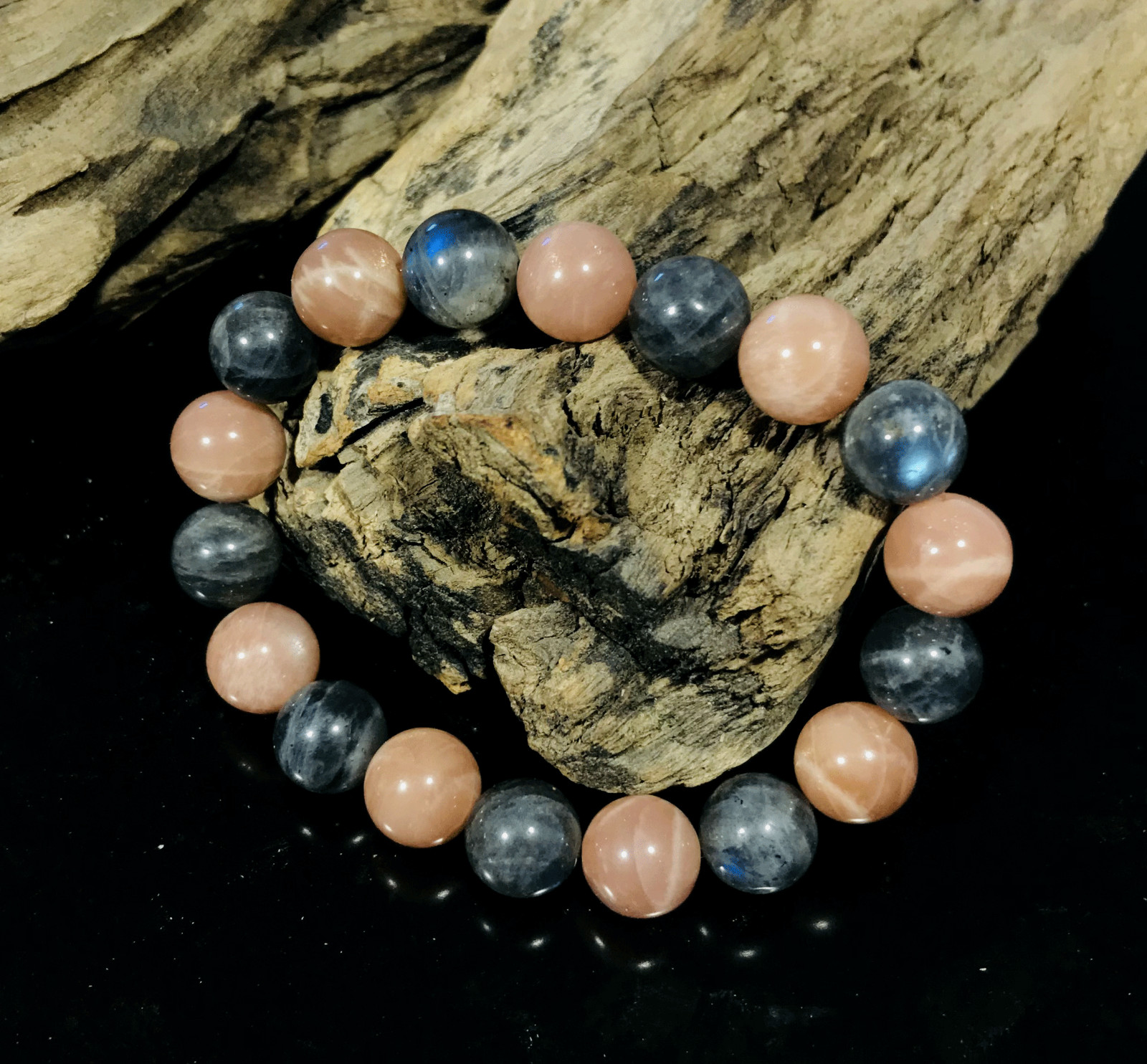 Sunstone And Labradorite Beaded Bracelet 10mm Adjustable Bracelet Handmade