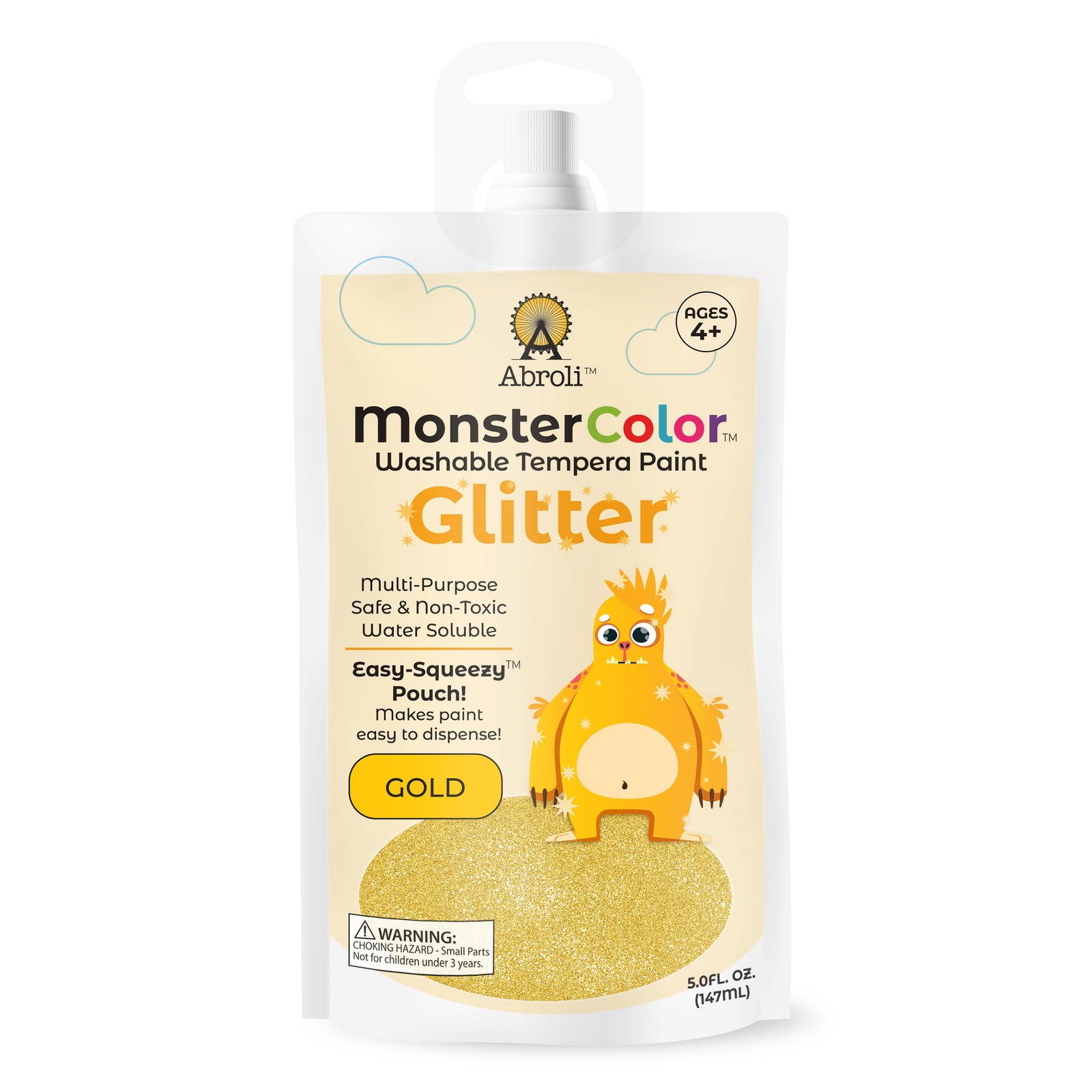 Abroli Monster Color Washable Tempera Paint Pouch 5oz-Glitter Gold