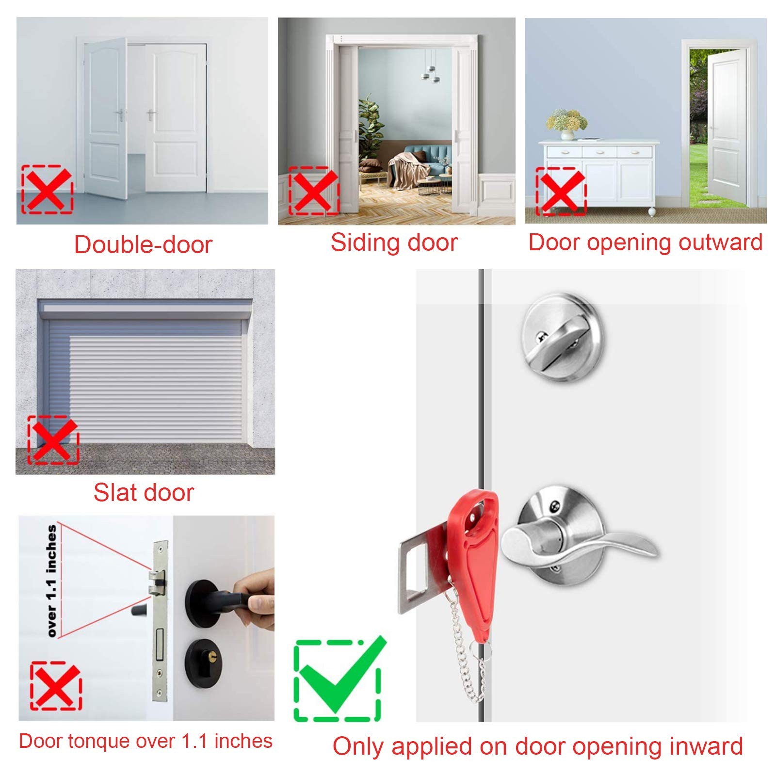 Portable Door Lock-2 Pack Solid Heavy Duty Extra Lock for Additional Privacy ...