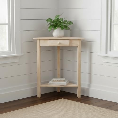 New Corner Accent Table Unfinished solid real wood sturdy parawood