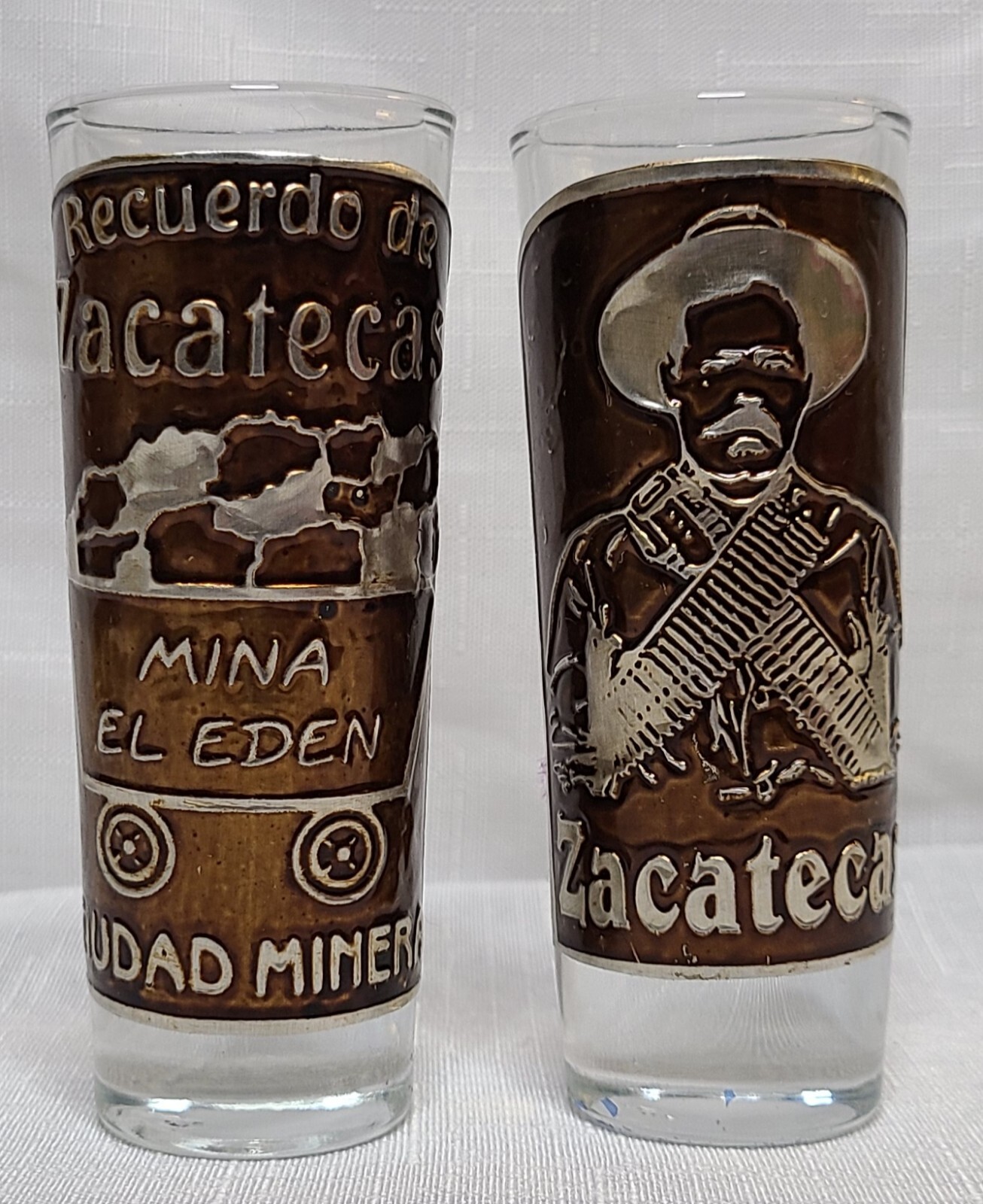 X2 Double Shot Glass Recuerdo De  Zacateca Mina El Eden Ciudad Minera