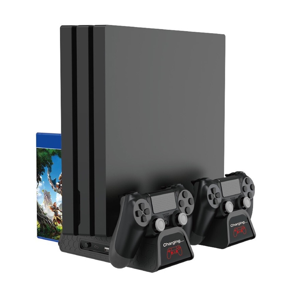 PS4/Slim/Pro Dual Controller Charger with Vertical Cooling Stand, Game Storage