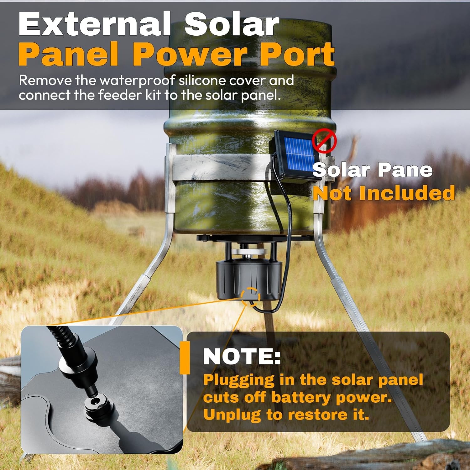 Efficient Deer Feeder Kit Digital Timer Solar Panel Compatible Adjustable Arms