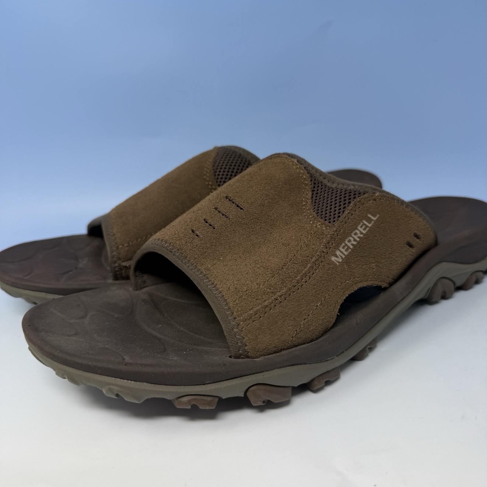 Merrell Huntington Leather Earth Brown Slide Sandals Men's Sz 12 M Slip On Shoes