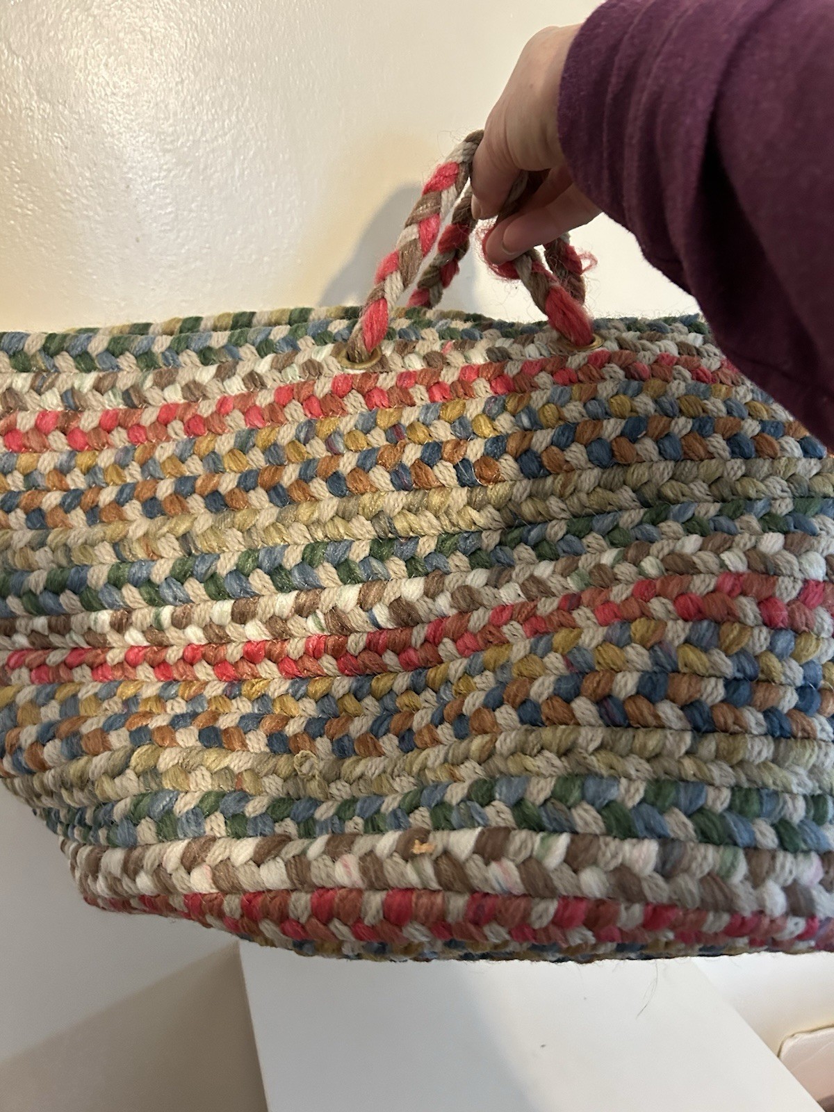 Braided Multicolor Wool Bag Basket