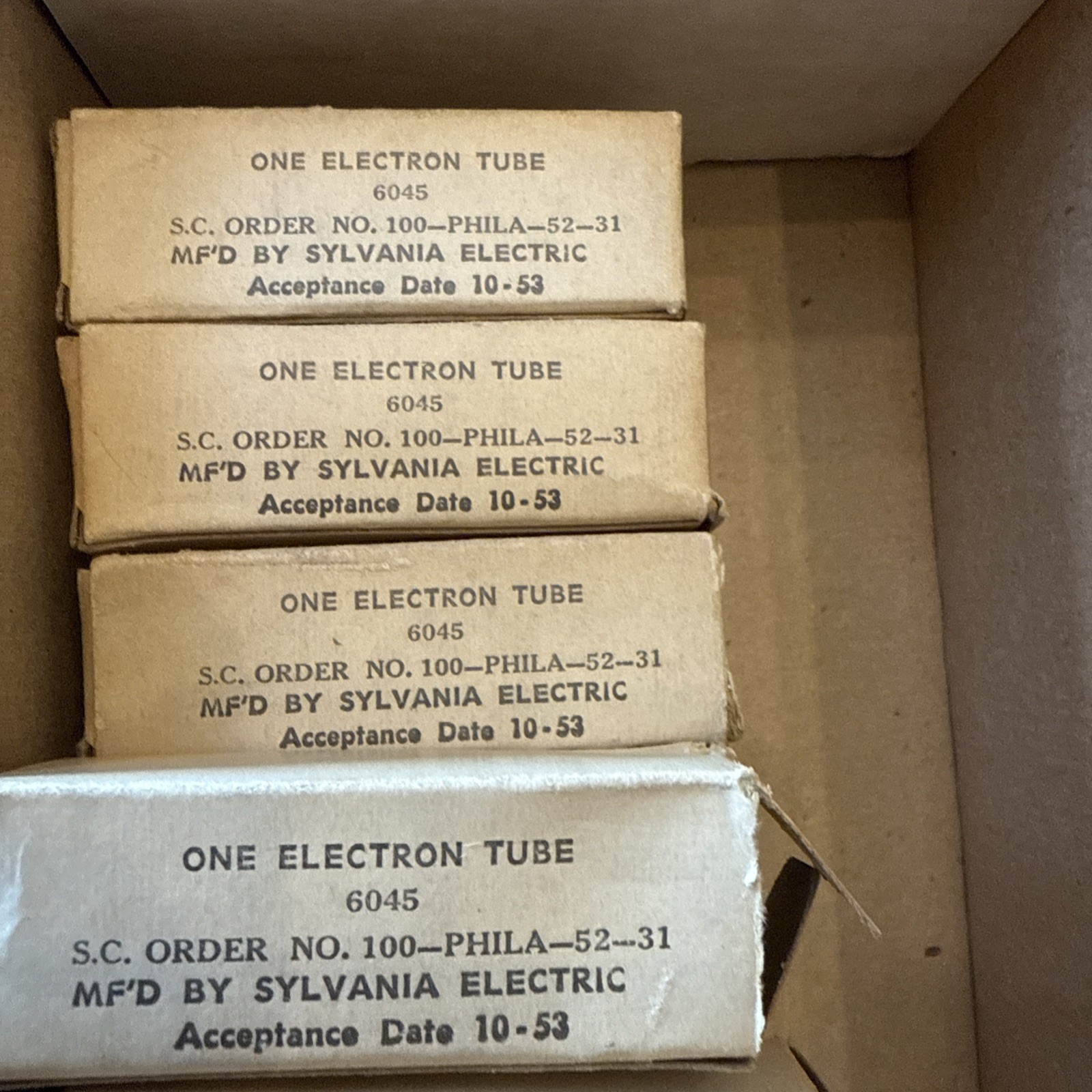 LOT of 4: Quad Date Matched SYLVANIA 6045 AUDIO TUBES Radio Vacuum NOS 1953 Tu2