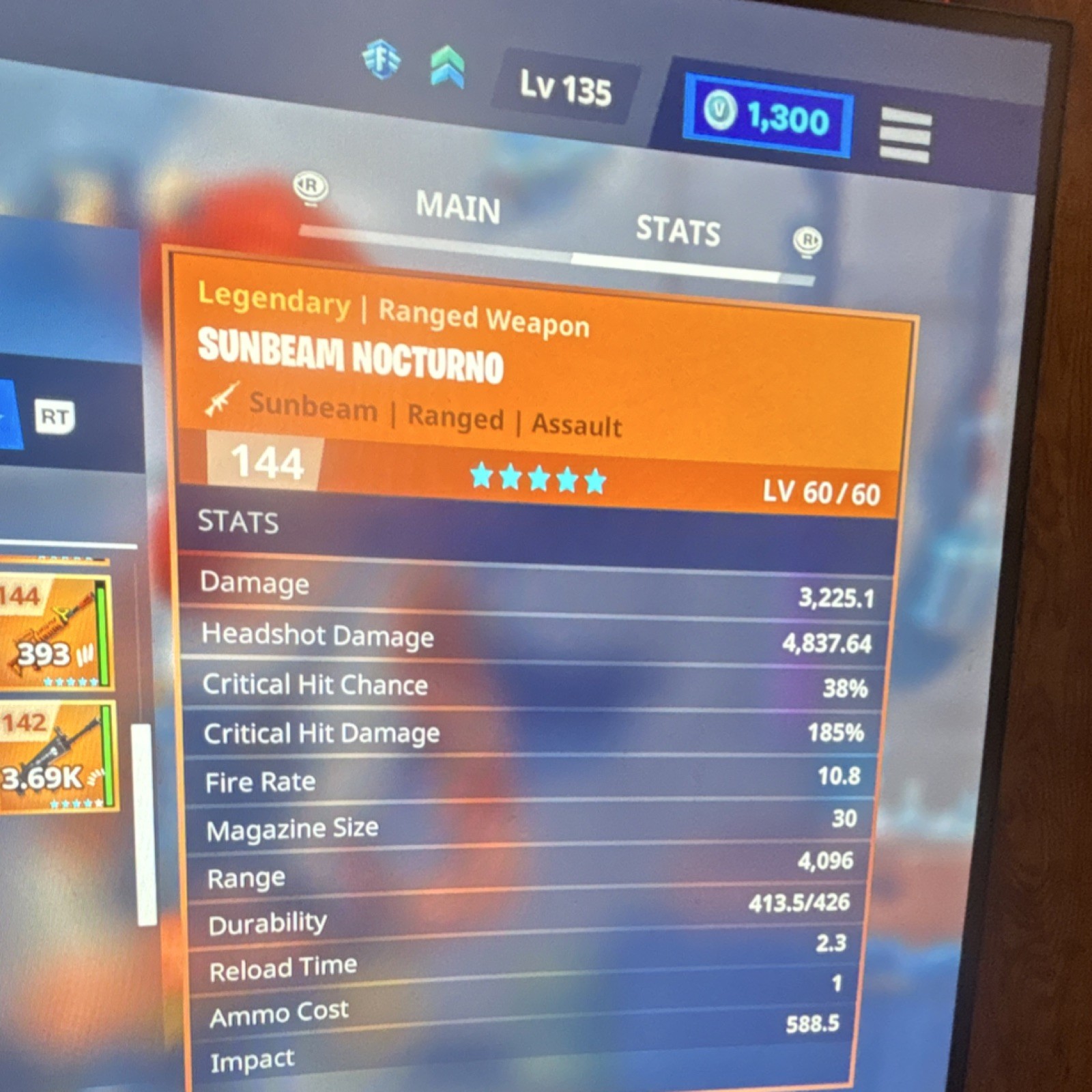 Fortnite Sunbeam Nocturno Legendary Ranged Assault Energy LV 144 +20% Damage
