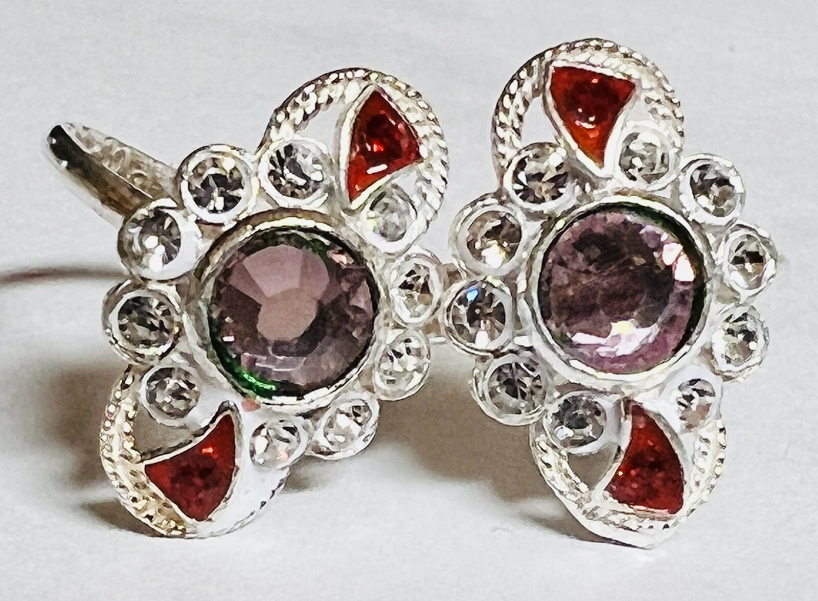Pink OVAL CRYSTAL 925 Sterling Silver Toe Ring Pair India Bichiya ADJUSTABLE