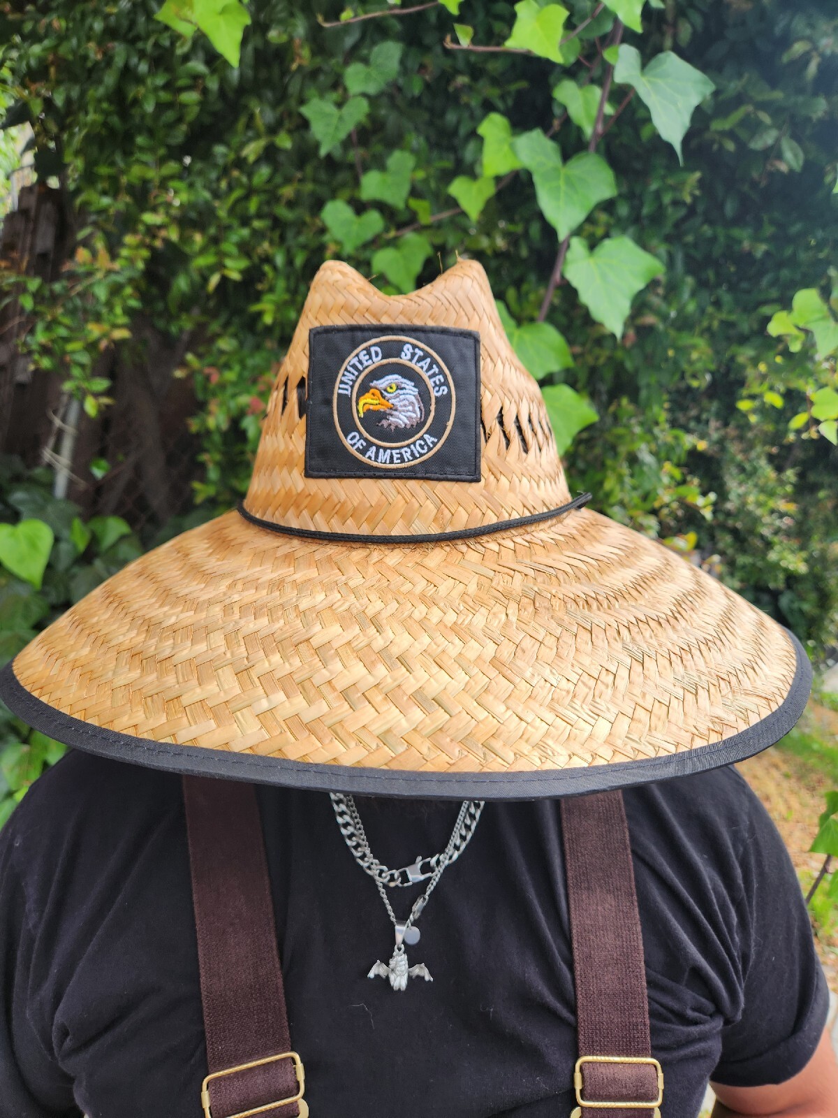 Wide Brim Straw Summer United States of America PATCH Sombrero