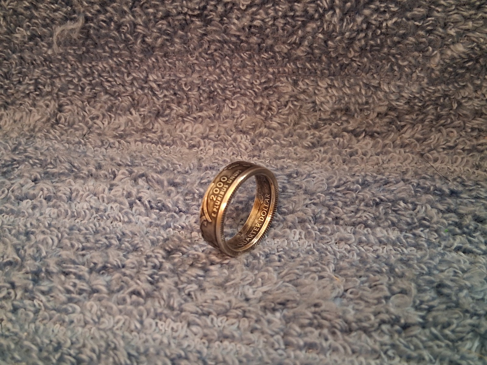 Massachusetts Handcrafted 90% Silver Washington Quarters coin ring size 7-1/2