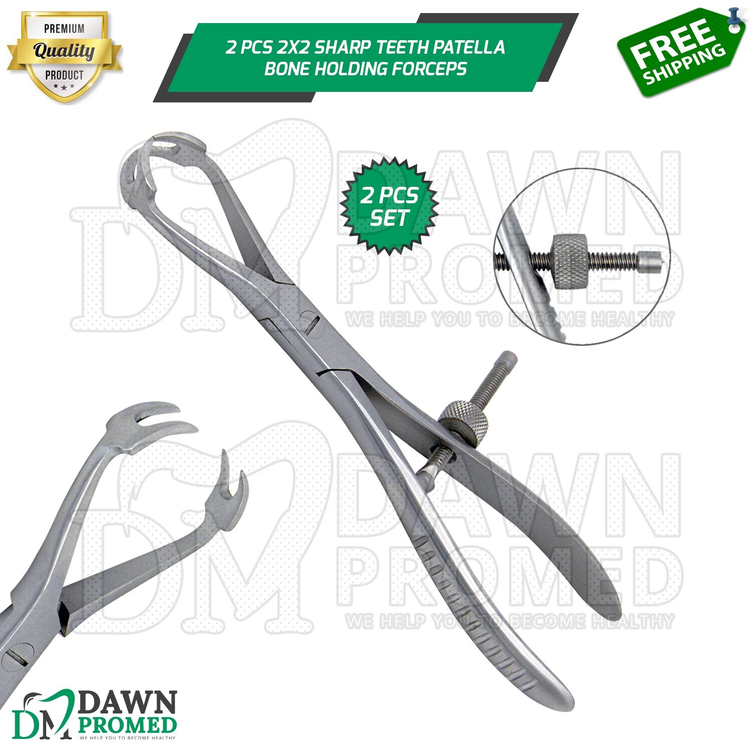 2 Pcs Patella Bone Holding Forceps 7.25" W/ Wheel Locking Orthopedic Instruments