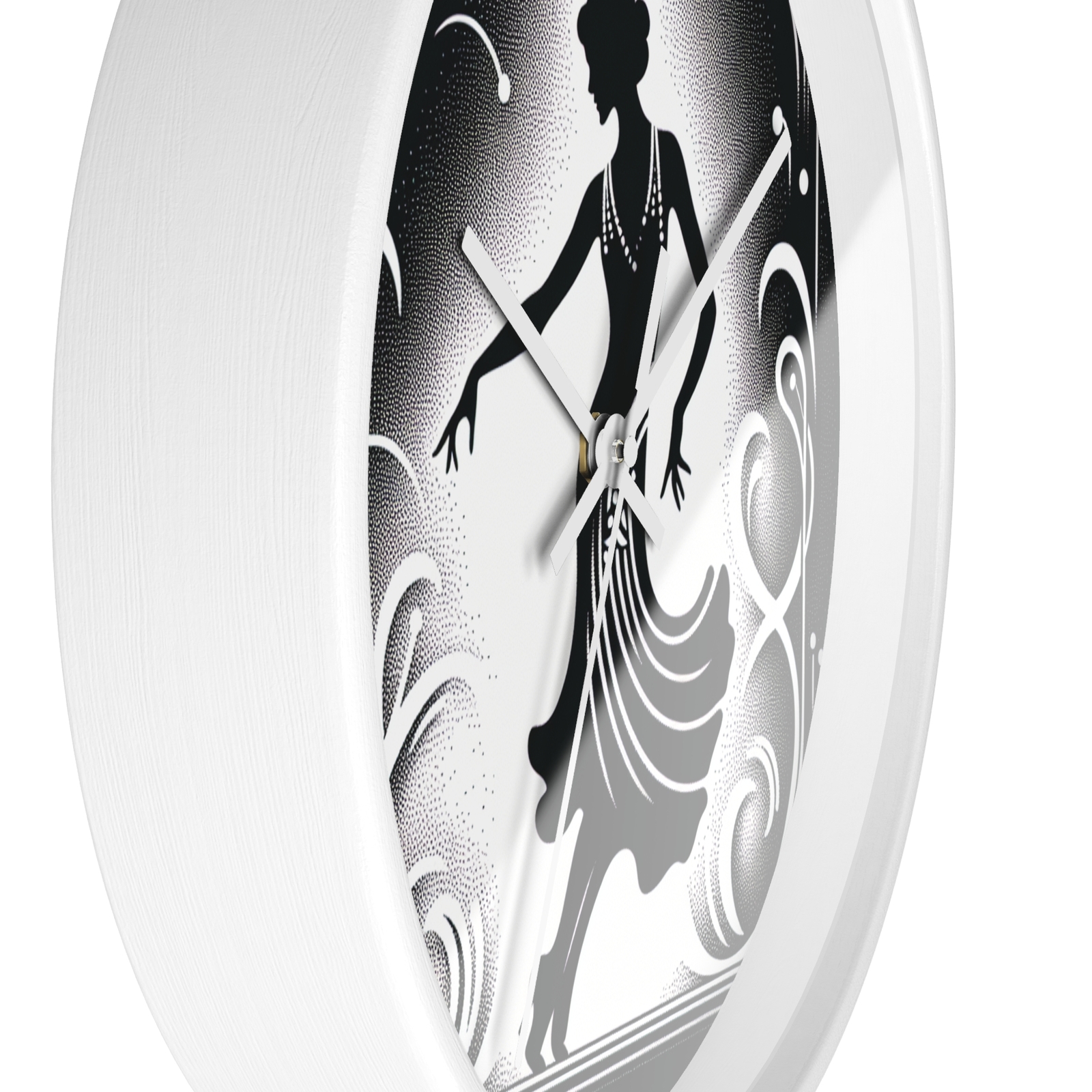 Home Decor Wall Clock Elegant Art Deco Dance Silhouette Flapper Black White