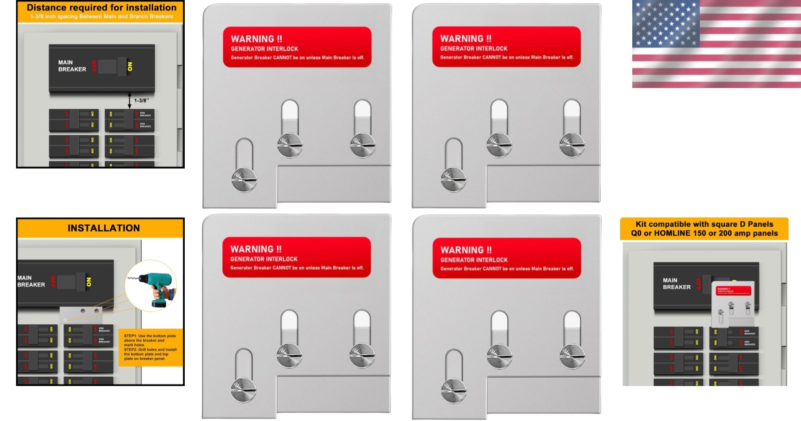Durable Stainless Steel Generator Interlock Kit - 4 Sets | Square D Panel