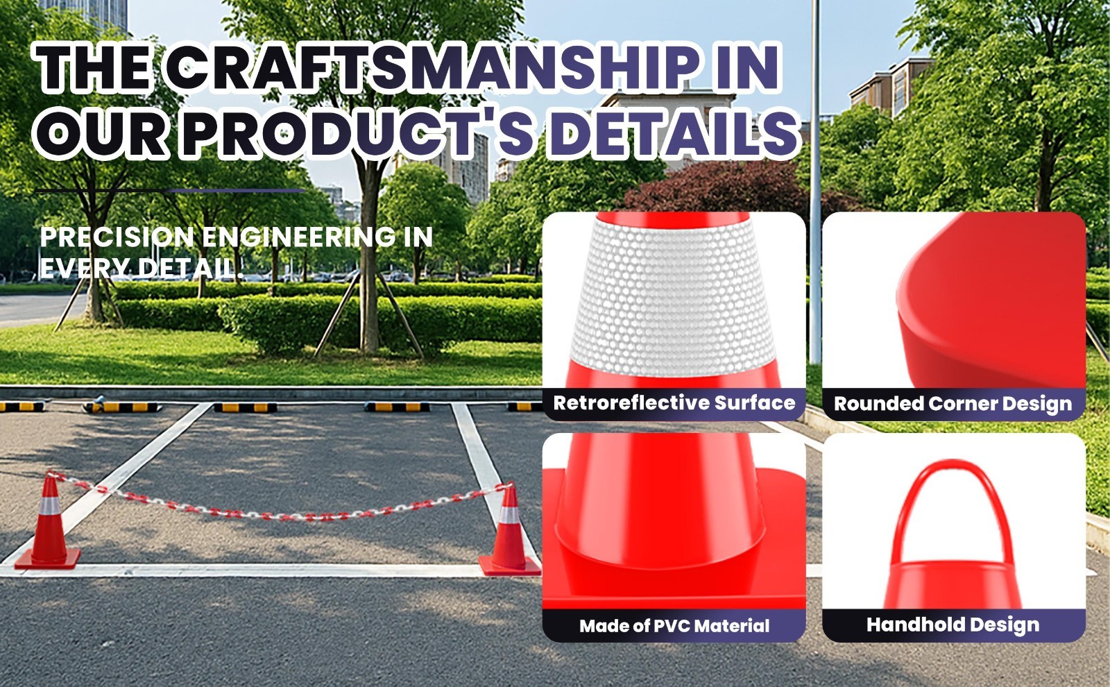 18in 20Pcs Traffic Safety Cone w/ Handle Stackable Design Road Cones w/Collar