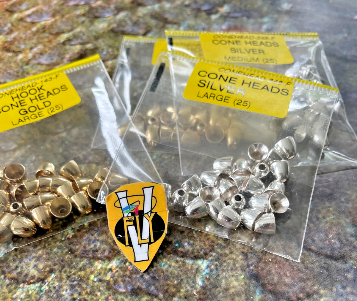 25 each V Fly Scandinavian Brass Tube Fly & Hook ConeHeads S M L Gold & Silver