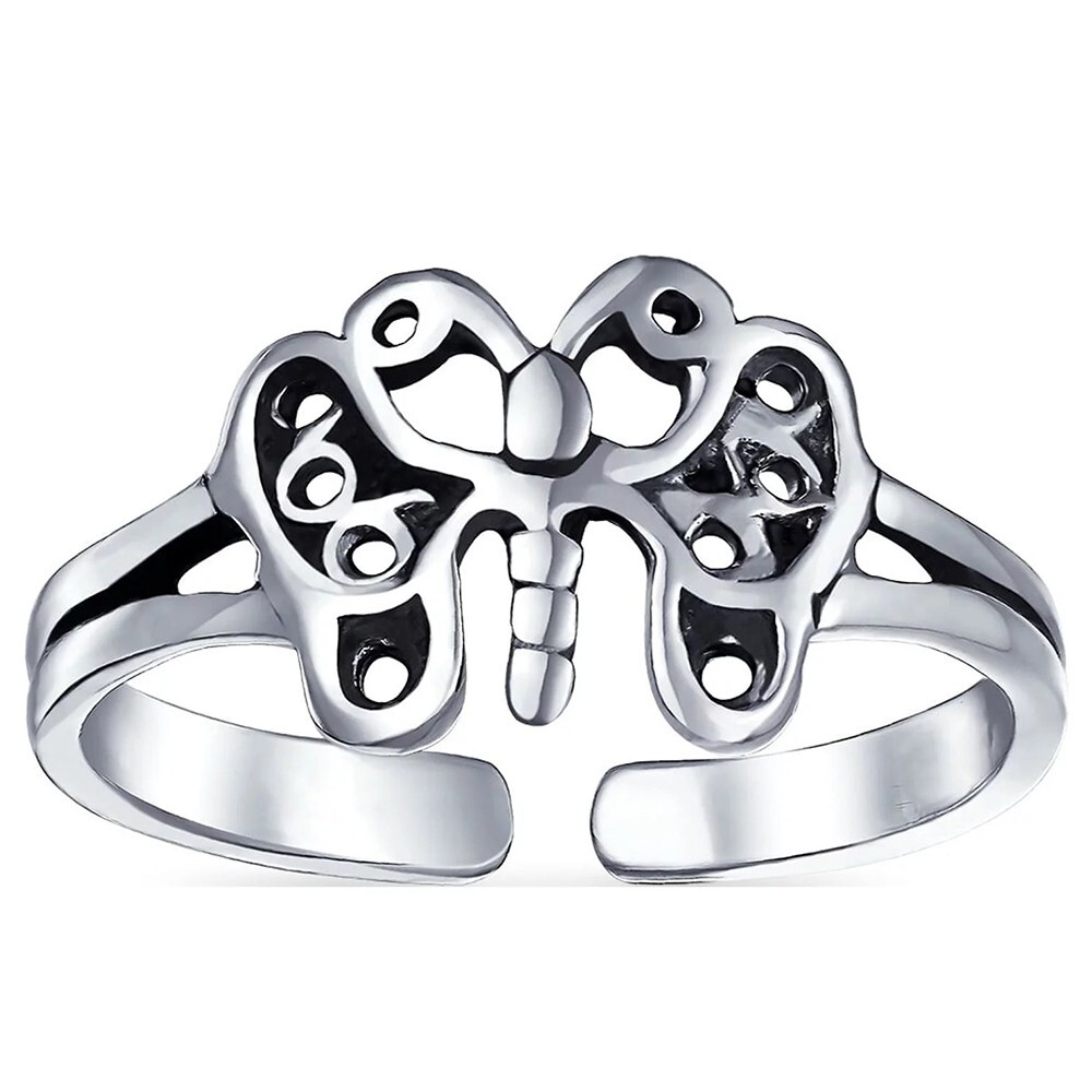 14K White Gold Over Sterling Silver Adjustable Butterfly Filigree Toe/Midi Ring