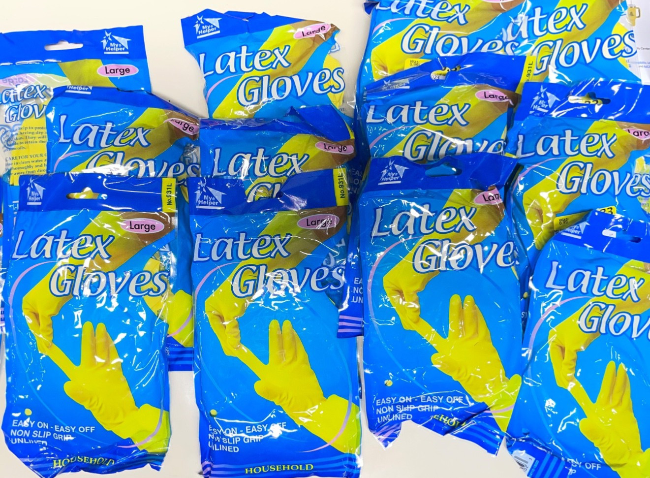 Yellow Dish Washing Cleaning Latex Gloves Reusable Hand Gloves LARGE - Lot of 12