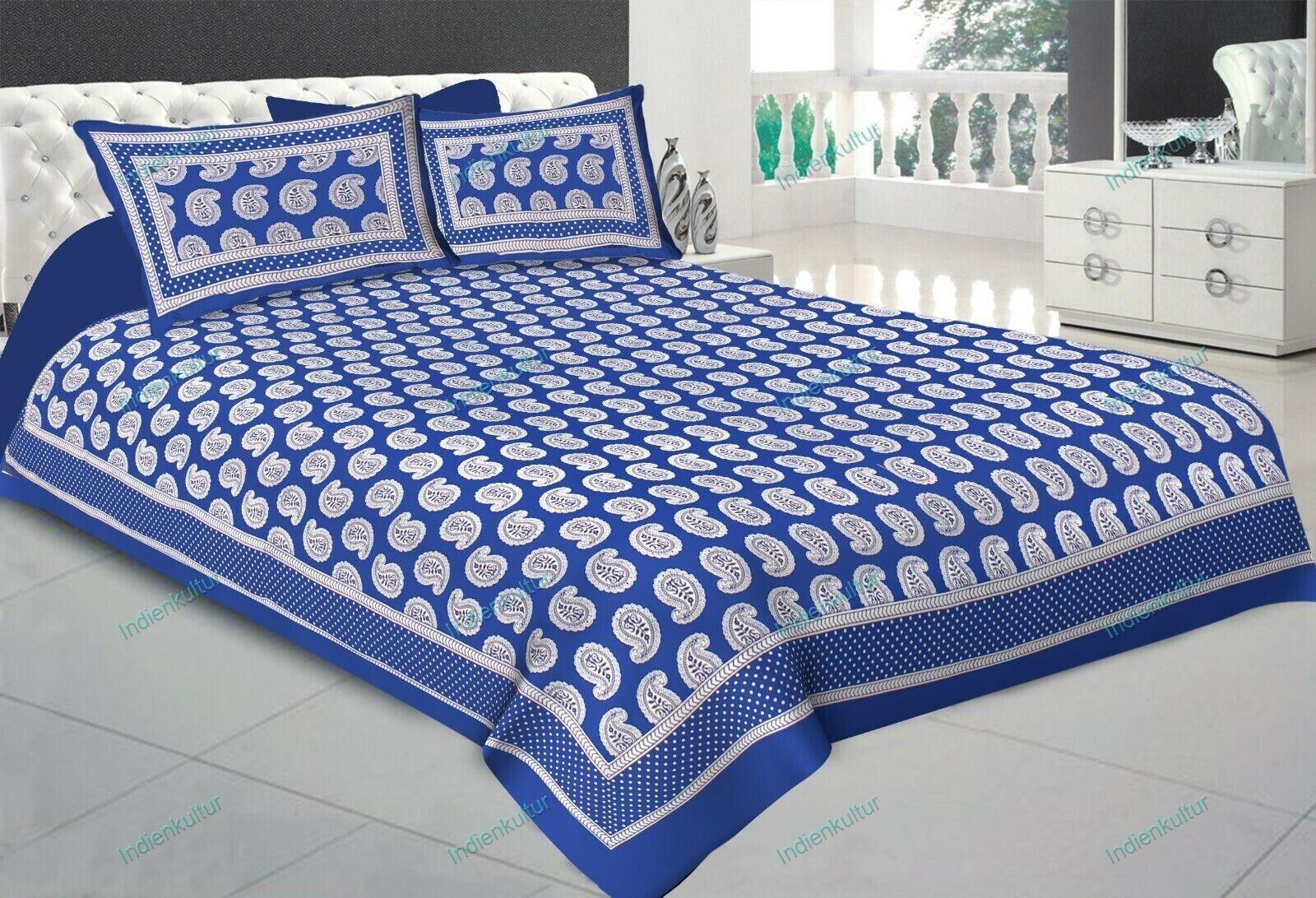 Rajasthani Sanganeri Printed Cotton Double Bed Sheet 2 Pillow Cover 90x108 KING