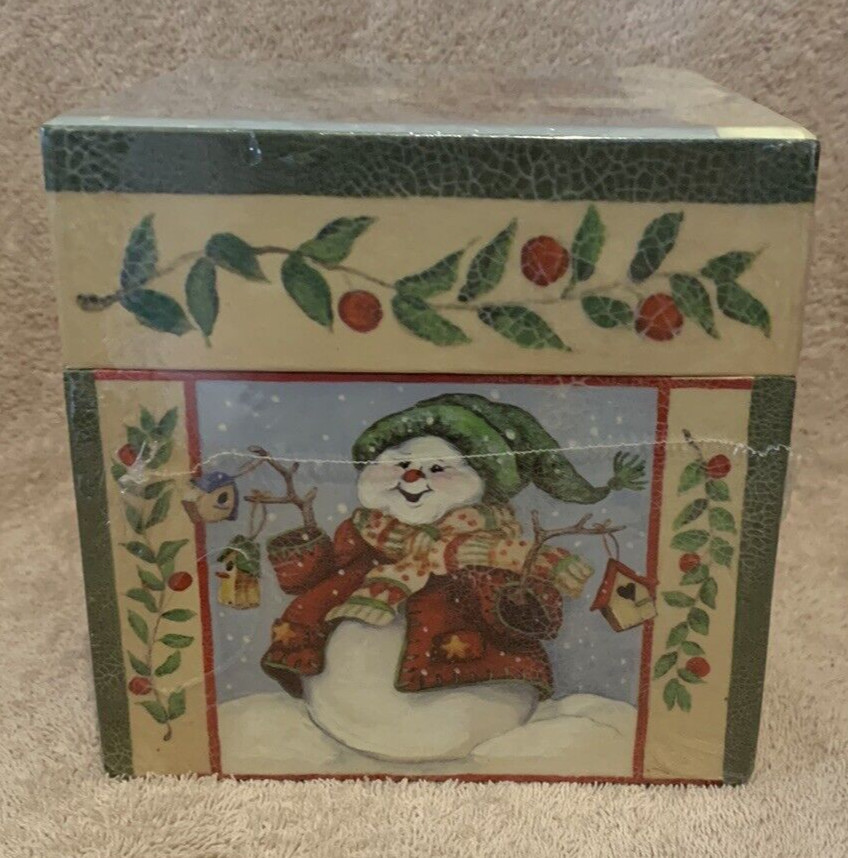 4 Pc Trimmerry Folk Art SNOWMAN w/BIRDHOUSES Nesting Gift Boxes Sealed - NEW