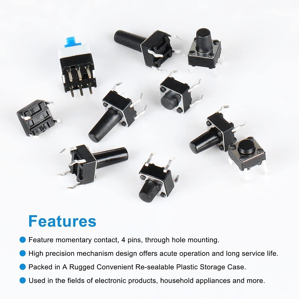 180Pcs 10 Value 4.3-14mm Small Miniature Momentary Tactile Push Button Switch