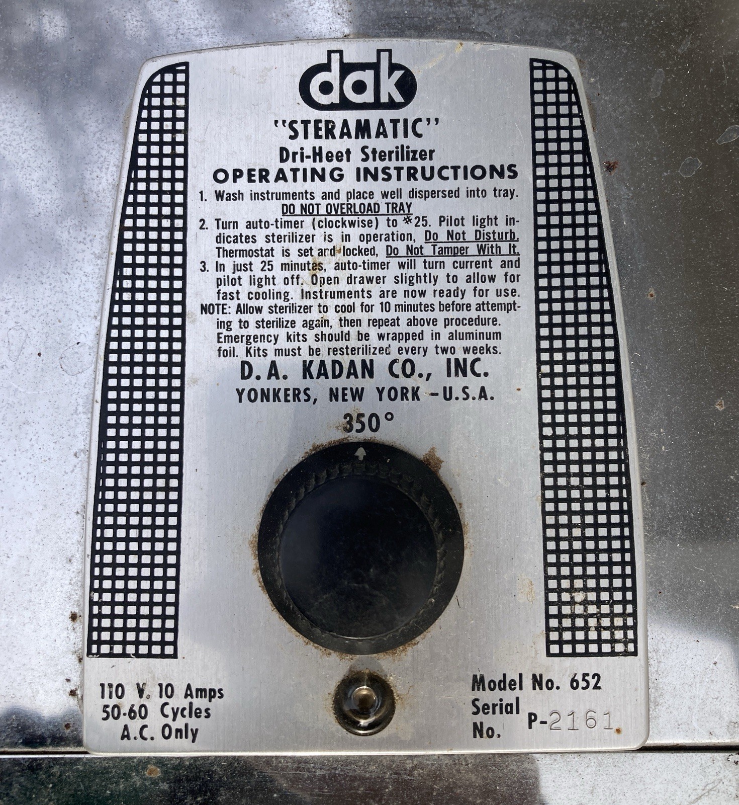 vtg 1980's Tattoo Shop DAK Steramatic Sterilizer KADAN Co Mt. Vernon NY