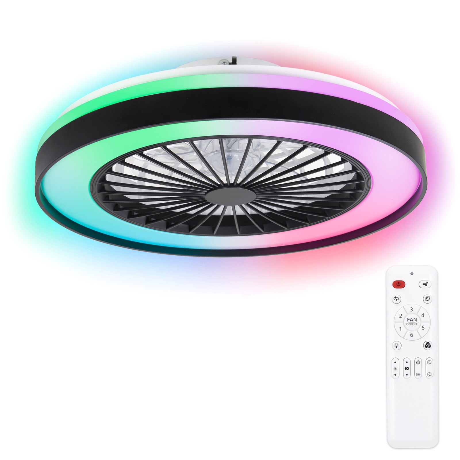 20" Dimmable Bladeless Ceiling Fan Low Profile Enclosed RGB Light Fan