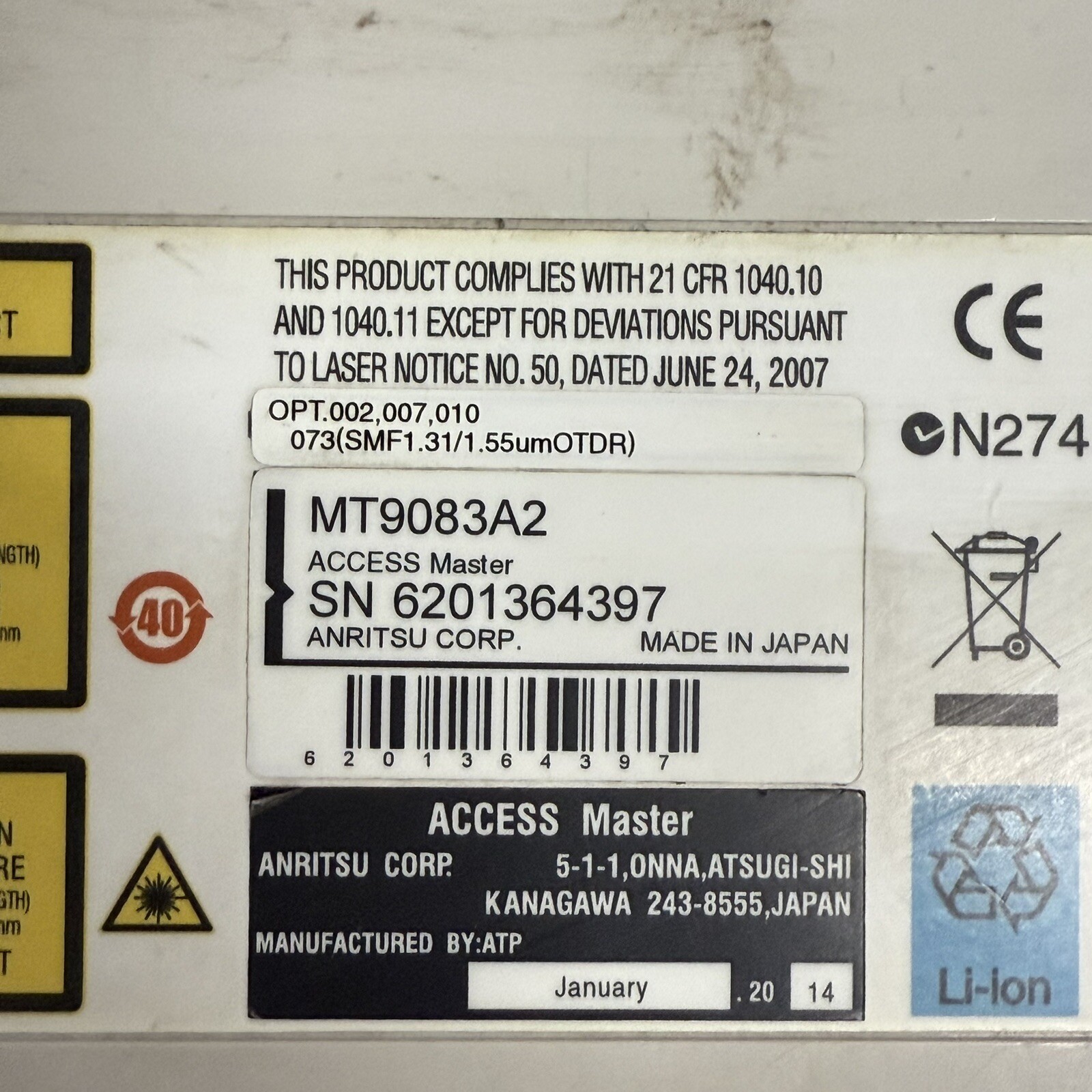 ANRITSU MT9083A2 SM OTDR Test Set w/ OPT: 2, 7, 10