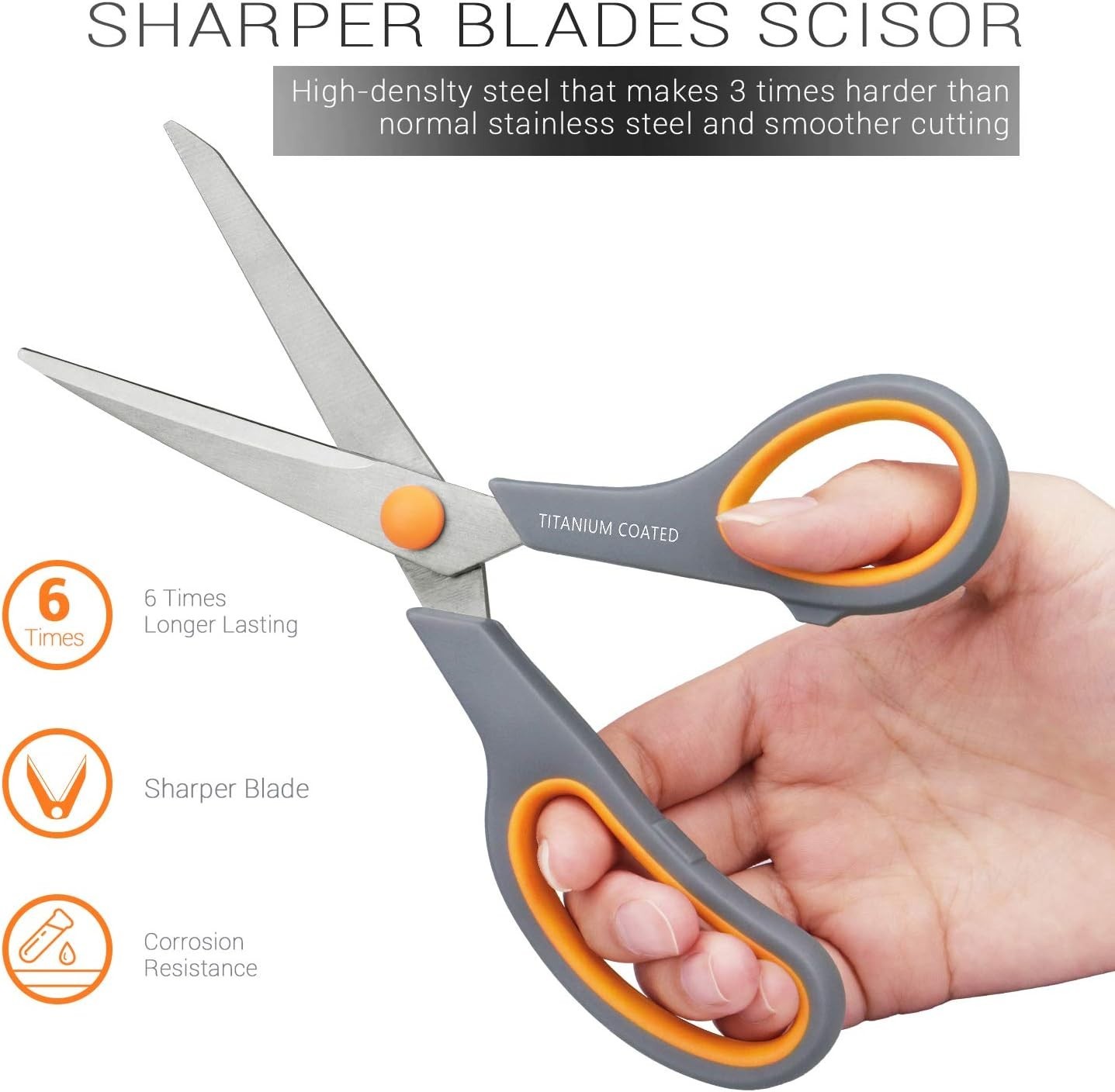 Ergonomic 8-Inch Titanium Coated Scissors, Sharp and Versatile for Every Project