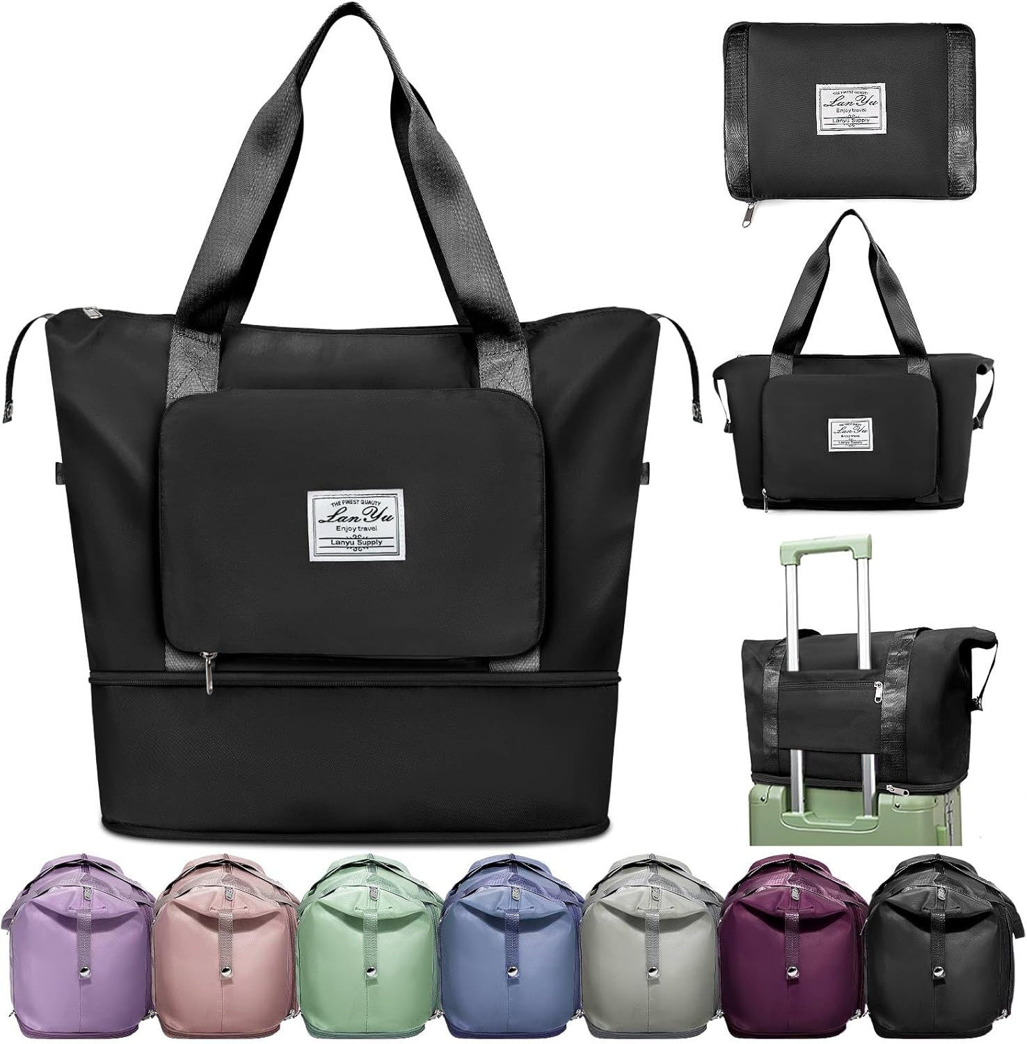 Large Capacity Folding Travel Bag,Expansion Travel Duffel Bag with Dry and Wet S