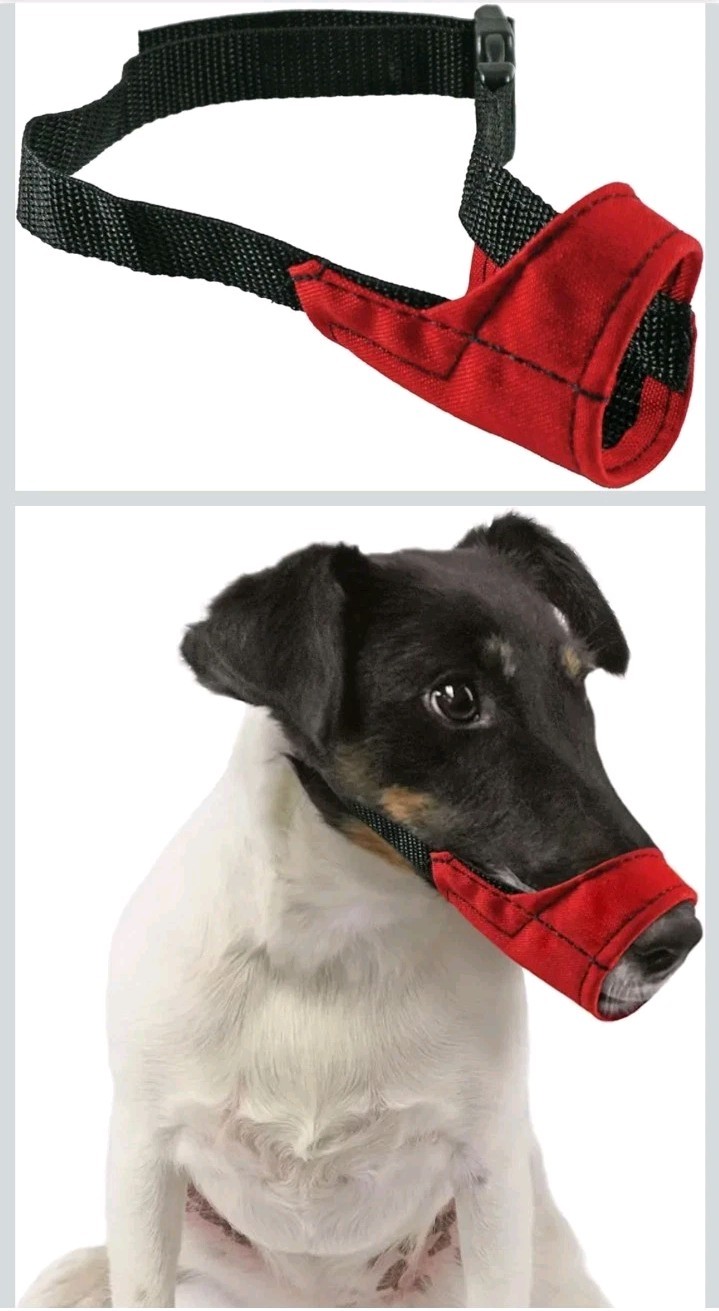 JorVet Soft Muzzle for Dogs to Prevent Biting – Nylon Dog Ideal Small, Red