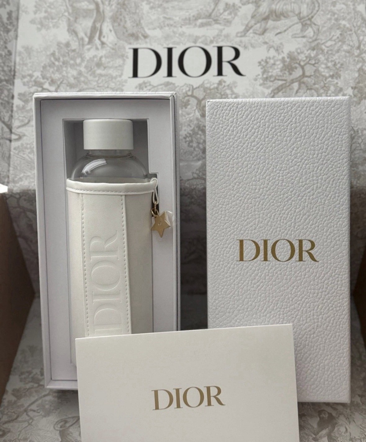 Christian Dior Logo - Water Glass Bottle& Leather Cover Full-Set with Box