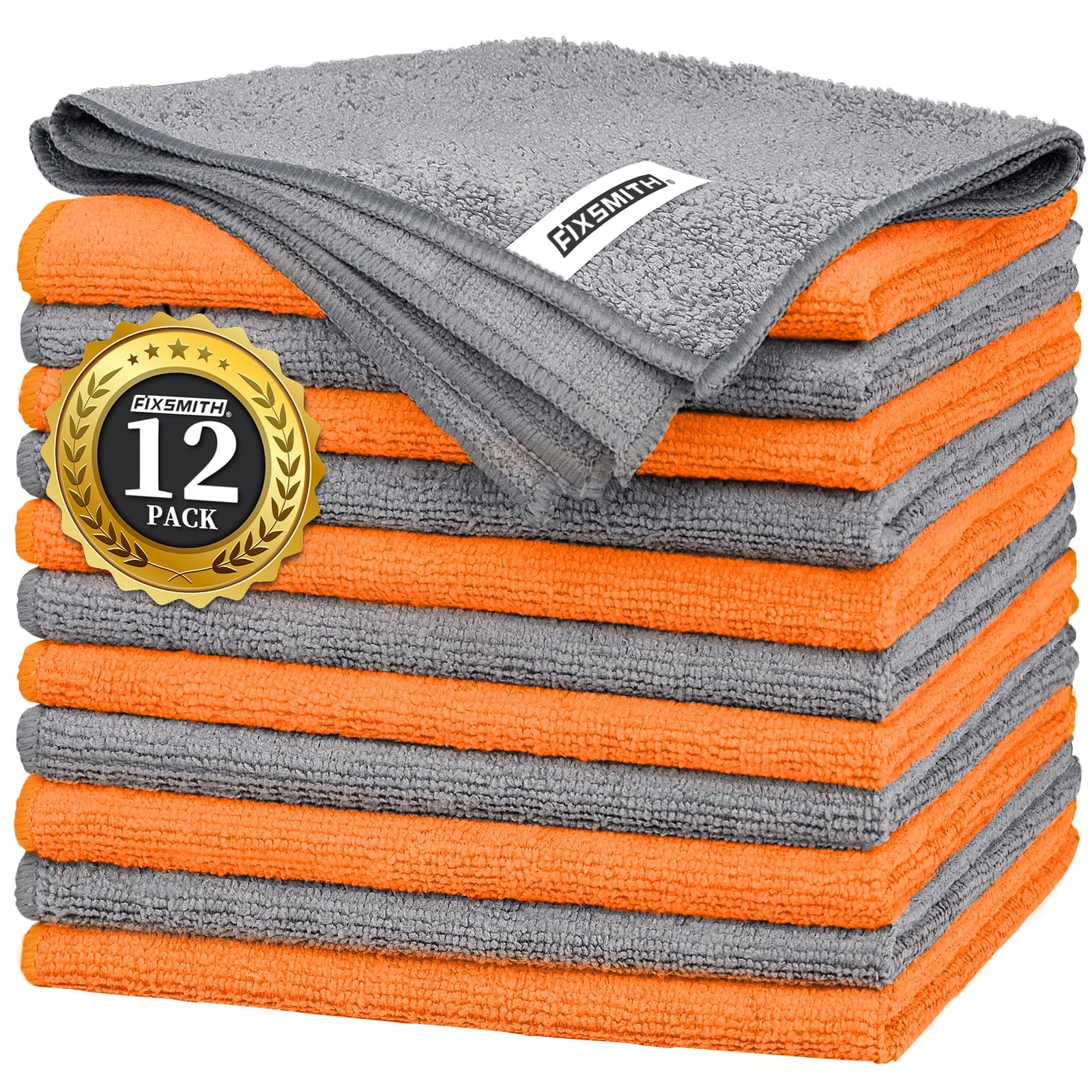 Microfiber Cleaning Cloth -Pack of 12, Highly Absorbent Cleaning Rags(Grey&Or...