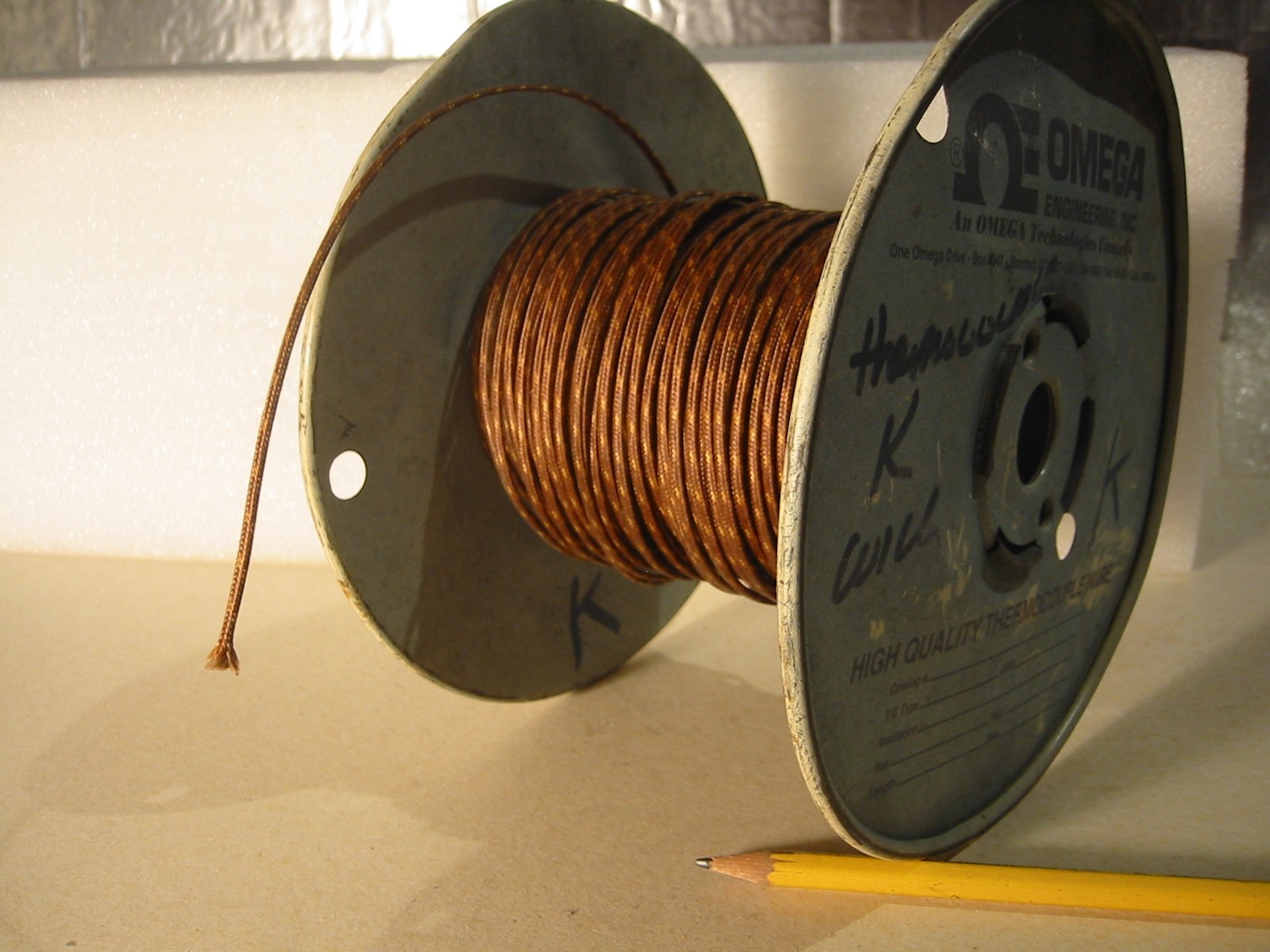 20 gauge "K" type Thermocouple Wire, Fiberglass wrap, sell by the foot, 20' min
