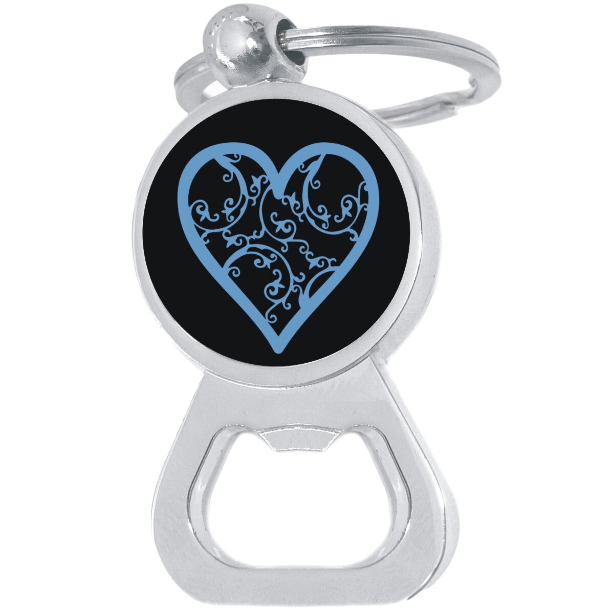 Blue Heart Bottle Opener Keychain - Metal Beer Bar Tool Key Ring