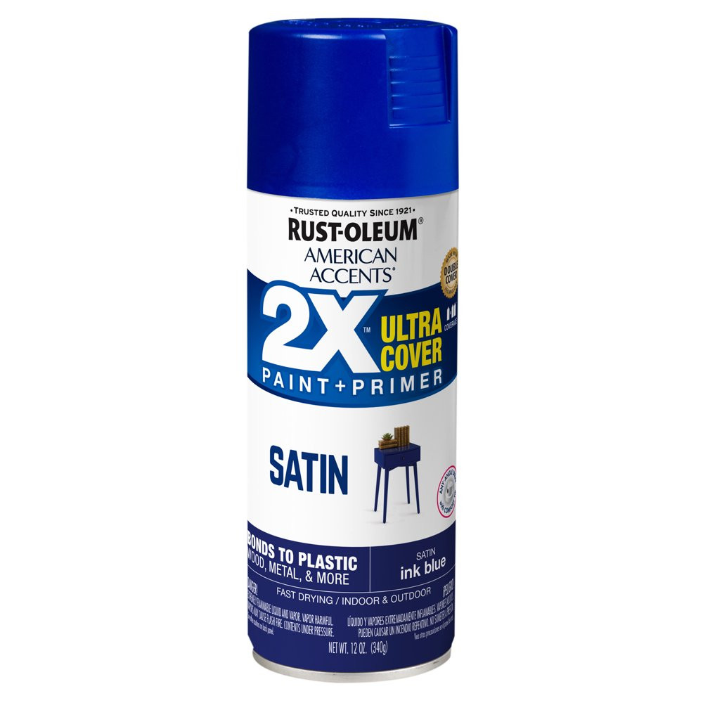 Multi-Surfaces 2X Ultra Cover Satin Blue Spray Paint & Primer Soft Silky Look
