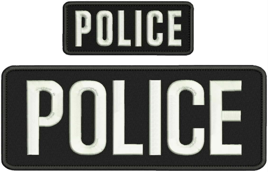 POLICE embroidery patches 4x10 and 2x5 hook on back white letters