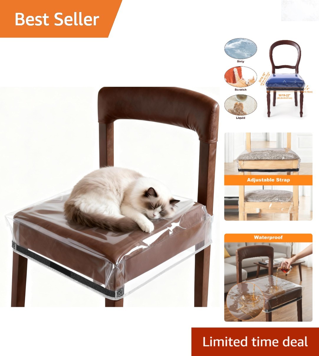 4 Pack Stain, Water and Kitty Scratch Resistant Clear Dining Chair Covers/Sli...