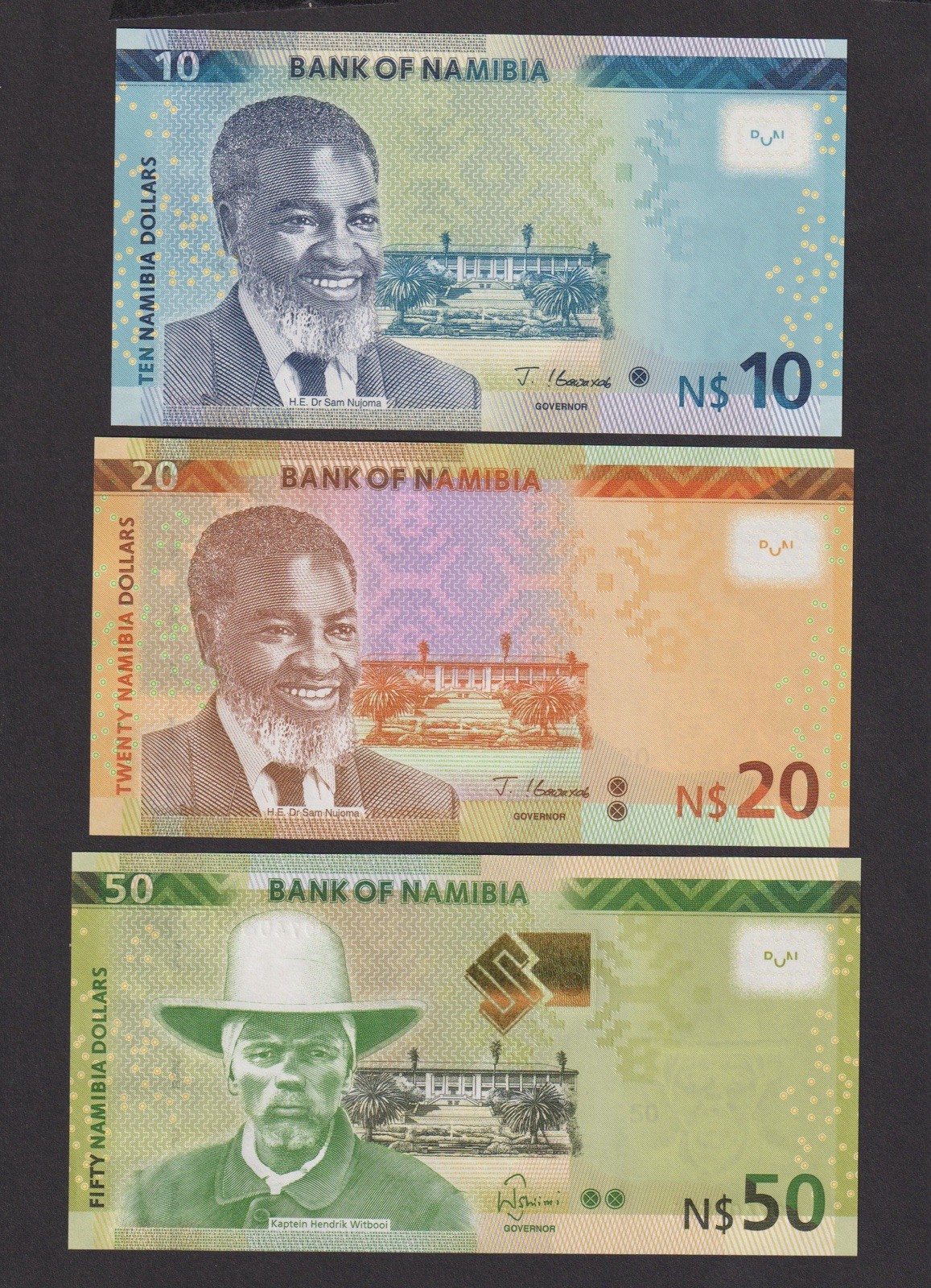 UNC Namibia 10 20 50 Dollars Banknote Mini Set 2019-2022