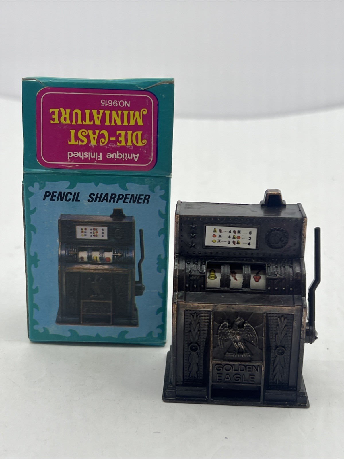 Die Cast Miniature Pencil Sharpener Slot Machine Antique Finish NEW in Box