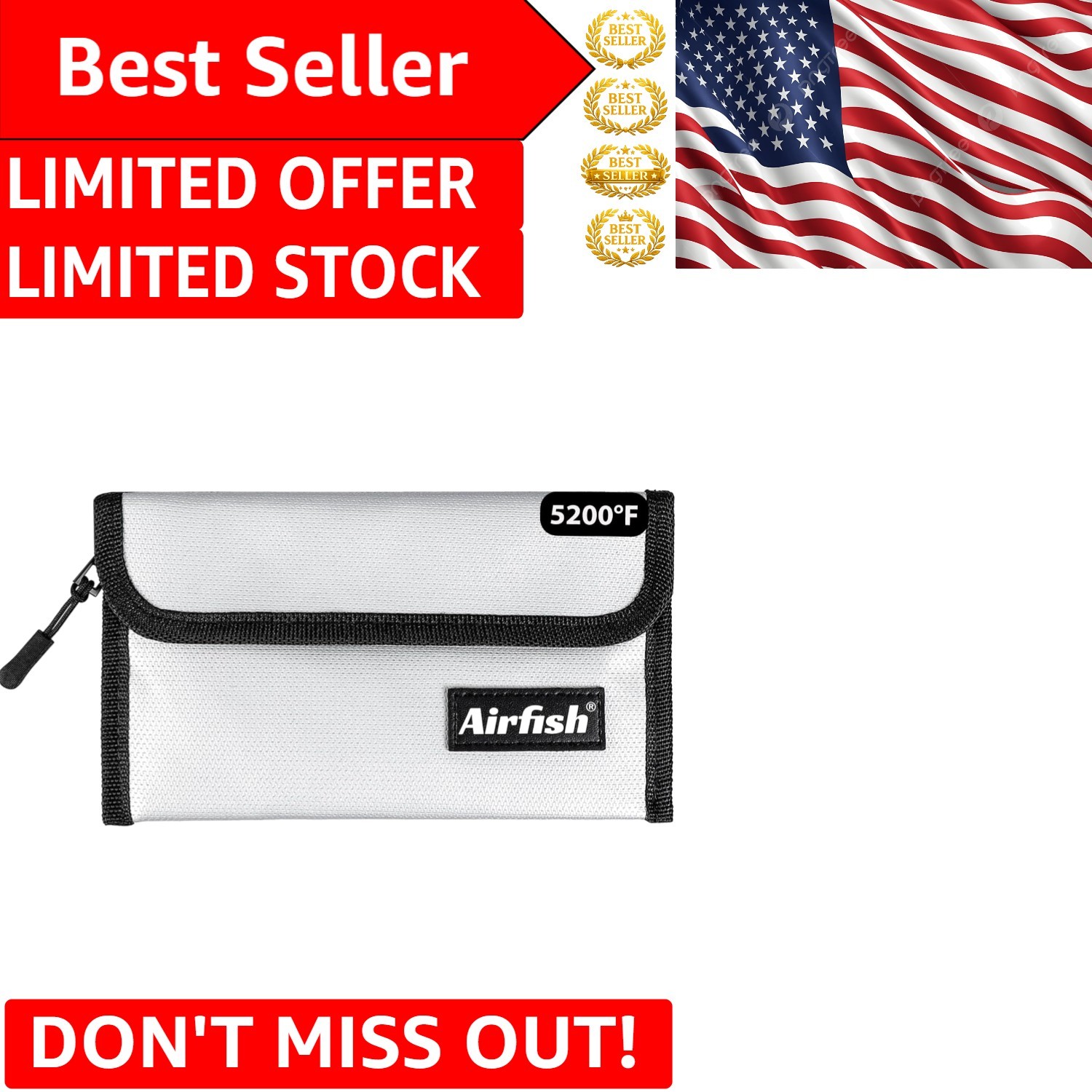 Fireproof Cash Bag - 5x8 Waterproof Wallet for Valuables Protection