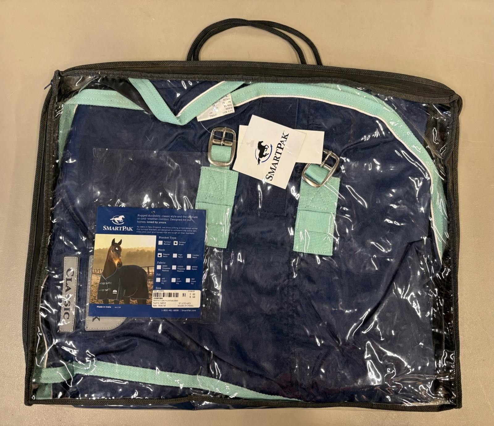 81” SmartPak Classic Turnout Sheet, Navy/Mint, NEW IN BAG
