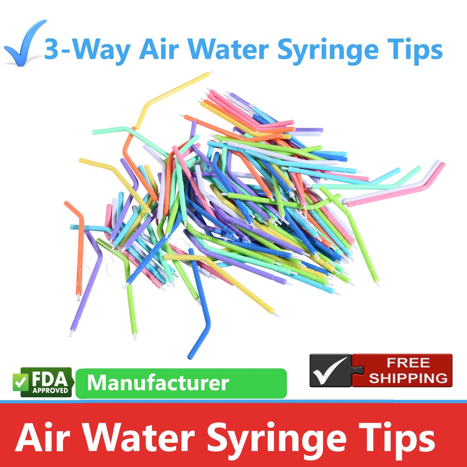 250pcs Dental 3-Way Air Water Syringe Disposable Spray Tips Triple Nozzles