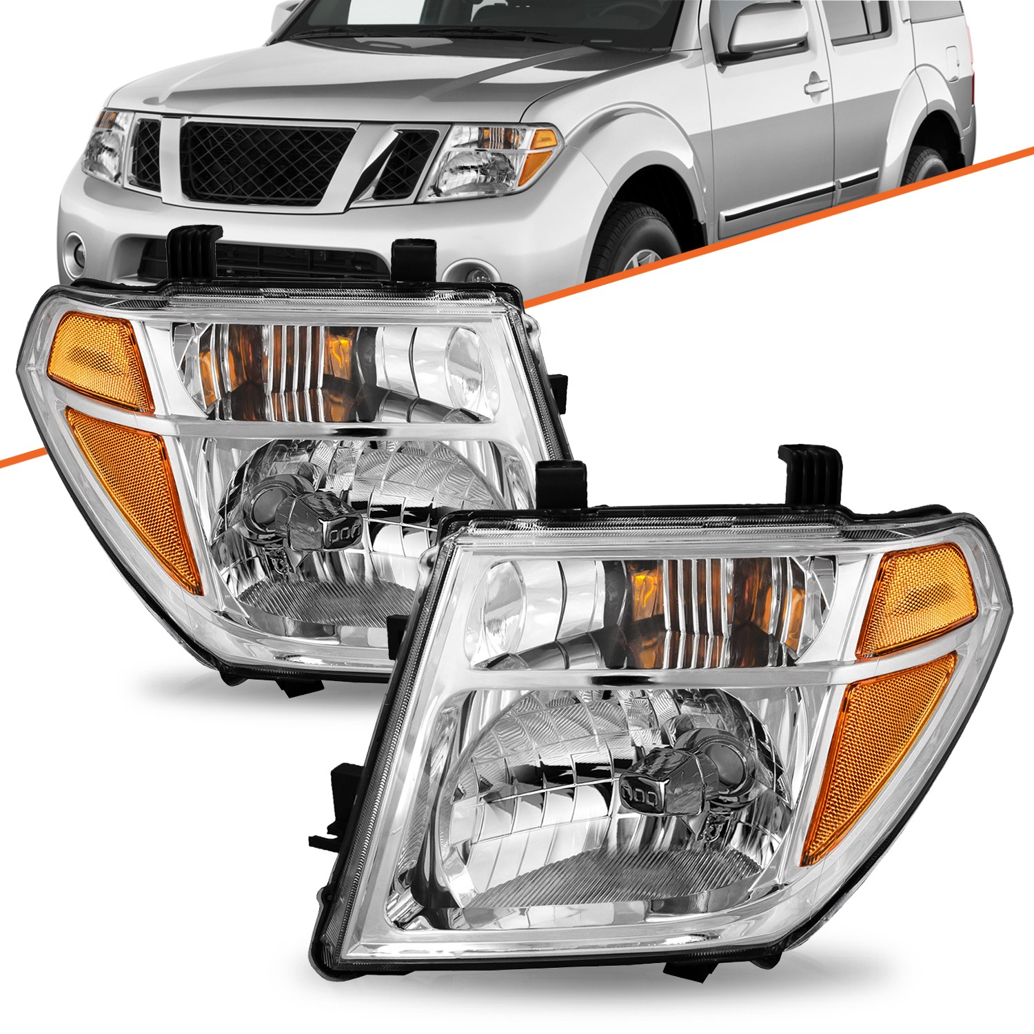 For 2005-2008 Nissan Frontier 05-07 Pathfinder Halogen Chrome Headlights Pair