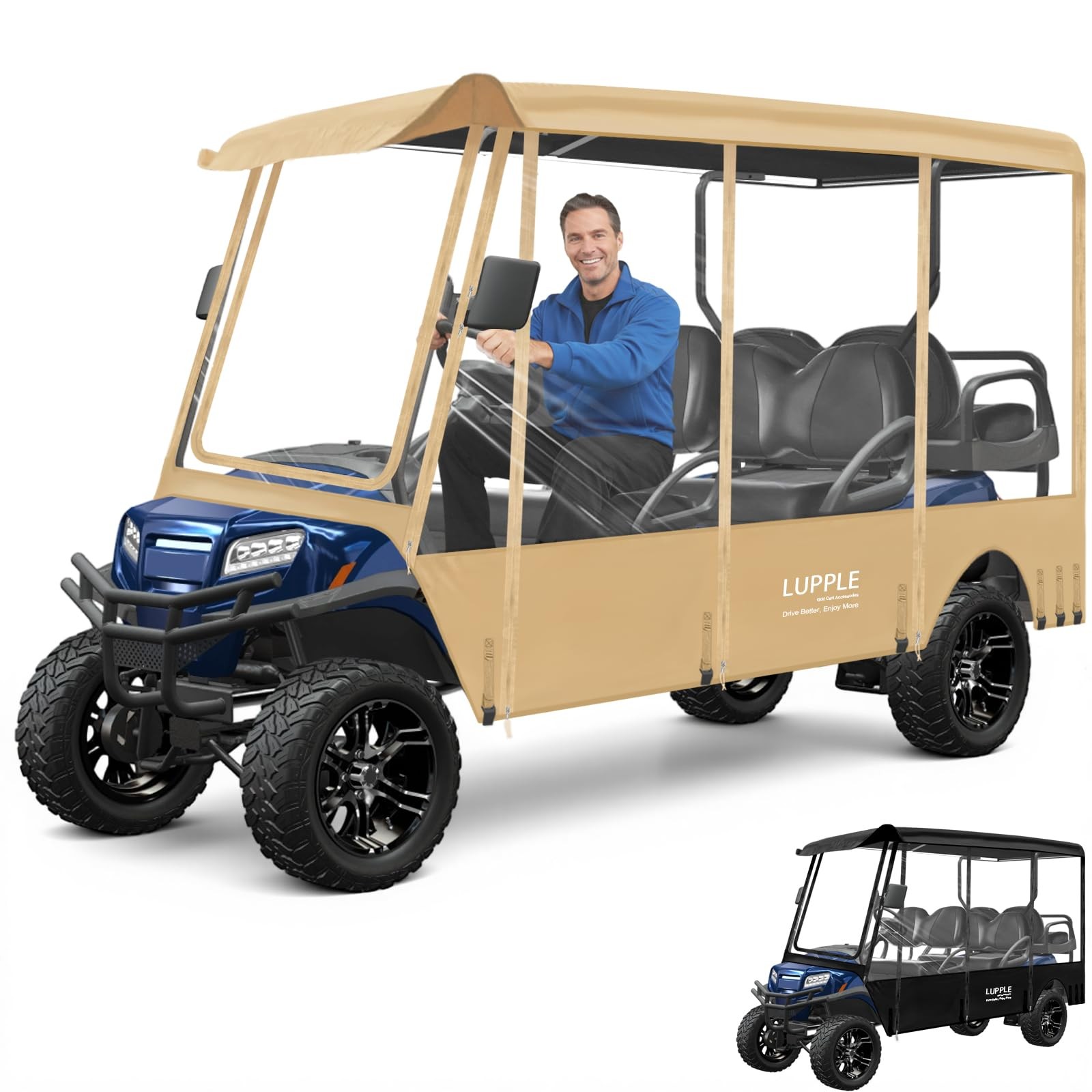 6 Passenger Golf Cart Enclosure Rain Cover for Club Car EZGO Yamaha, Long Roo...